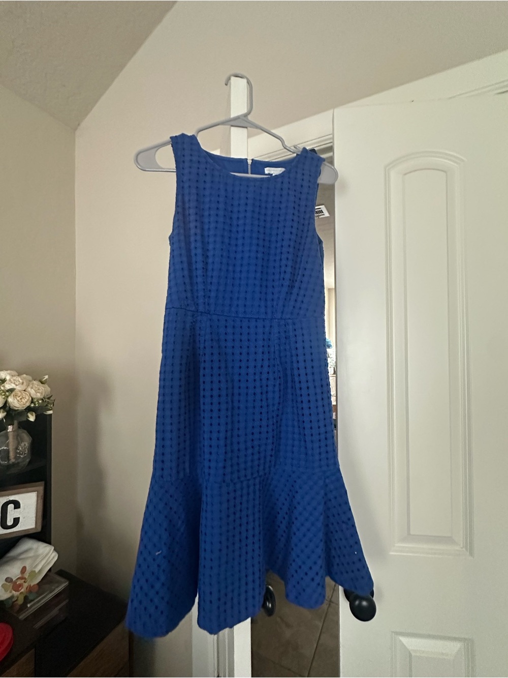 New York & Company Cobalt Blue Sleeveless Eyelet Fit-and-Flare Dress